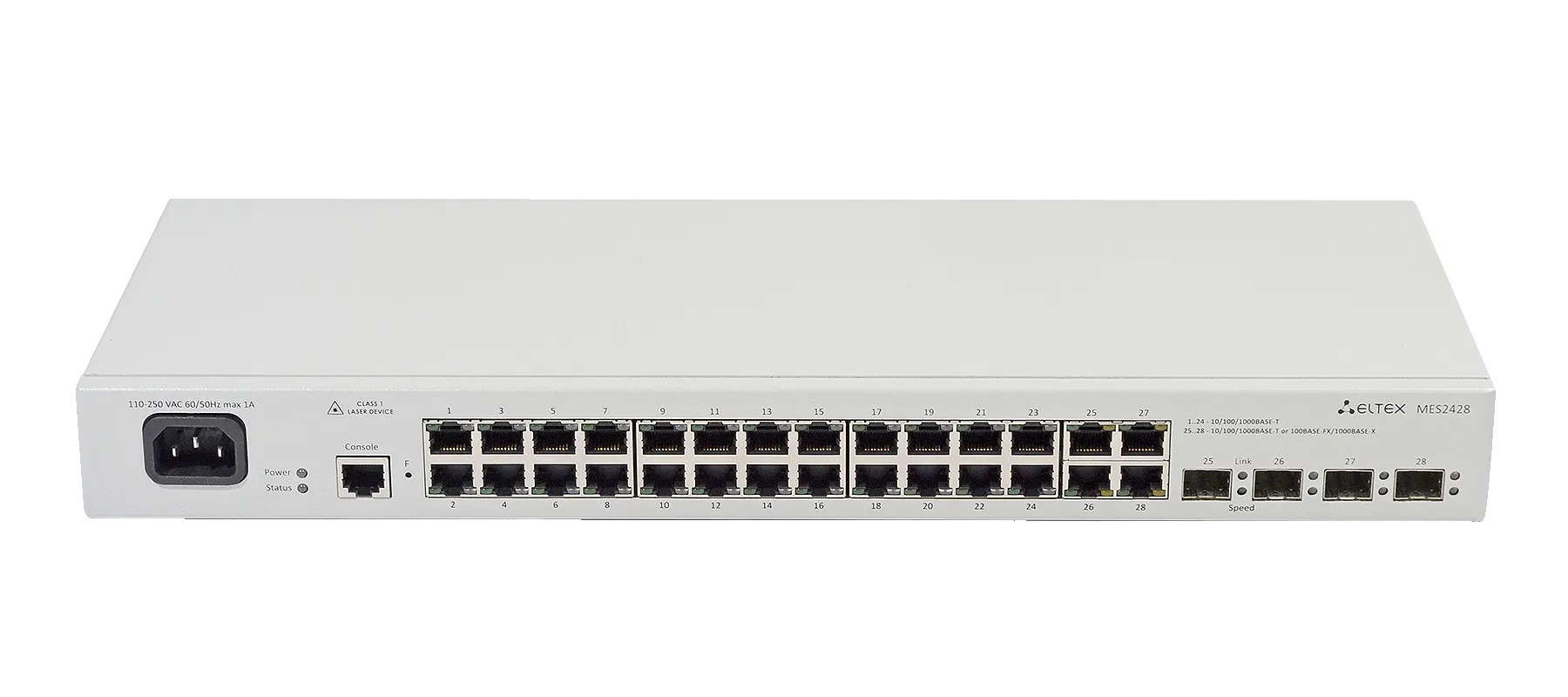 Ethernet-коммутатор MES2428B, 24x1G RJ45 + 4xCombo (RJ45/SFP), L2, 220V AC/12V DC