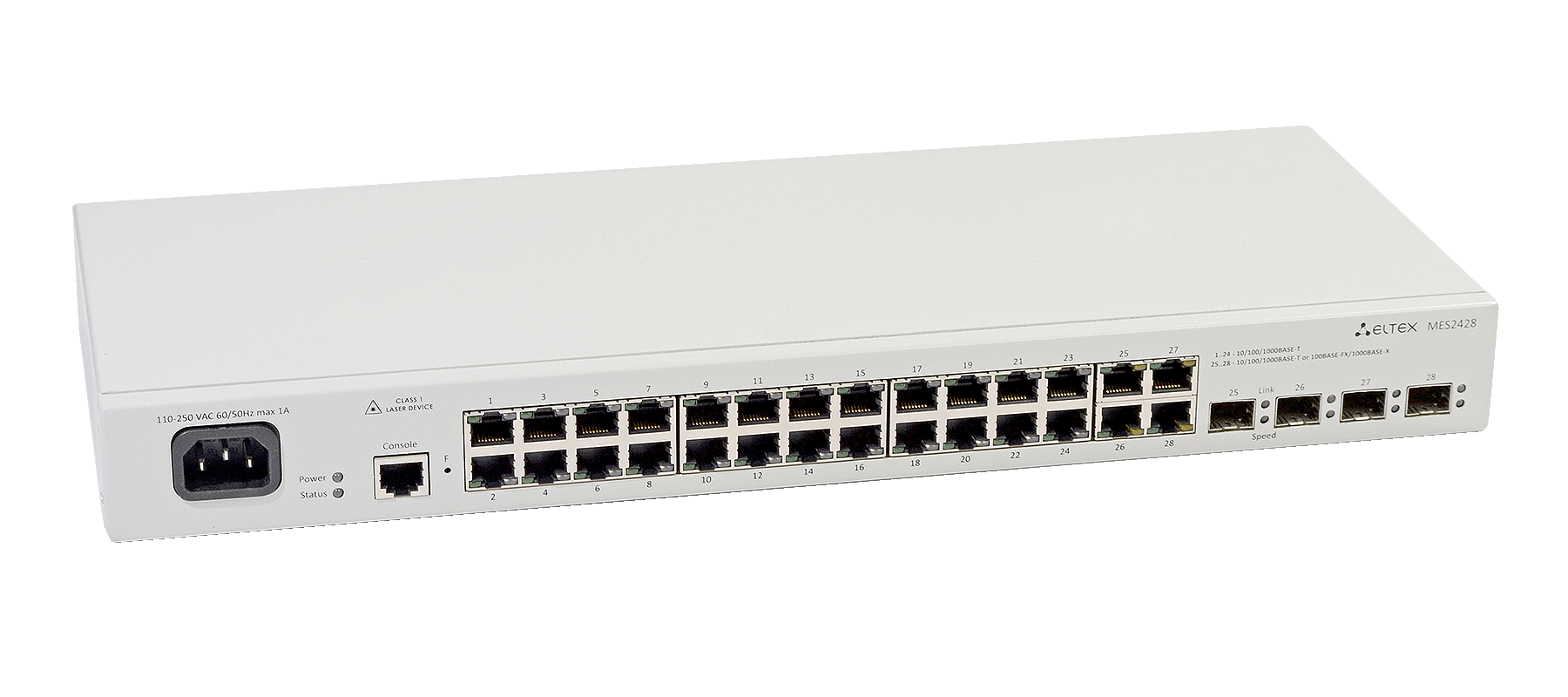 Ethernet-коммутатор MES2424P, 24xPoE/PoE+ (1G) + 4x1G/10G SFP+, L3, 220V AC